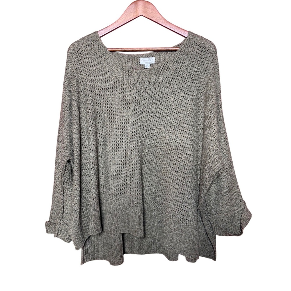 Mud‎ Pie Sweater Women M/L Olive Taupe Oversized Dolman Open Knit Scoop Neck
